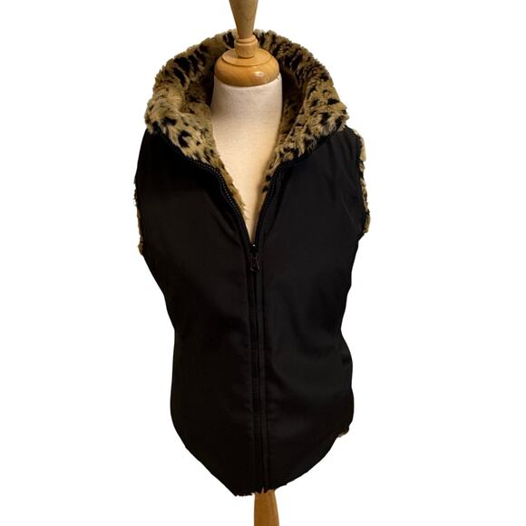 Kristen Blake Reversible Vest Size S Faux Fur Leopard Mob Wife Y2K Glam - Picture 1 of 13
